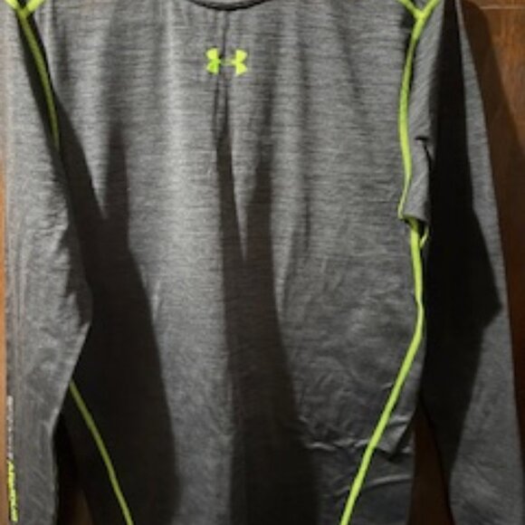 Under Armour Men's Gray & Neon Green Long-Sleeve Compression Shirt - Picture 1 of 3